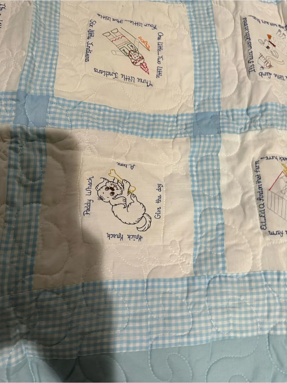 Handmade Blue and White Patchwork Baby Quilt